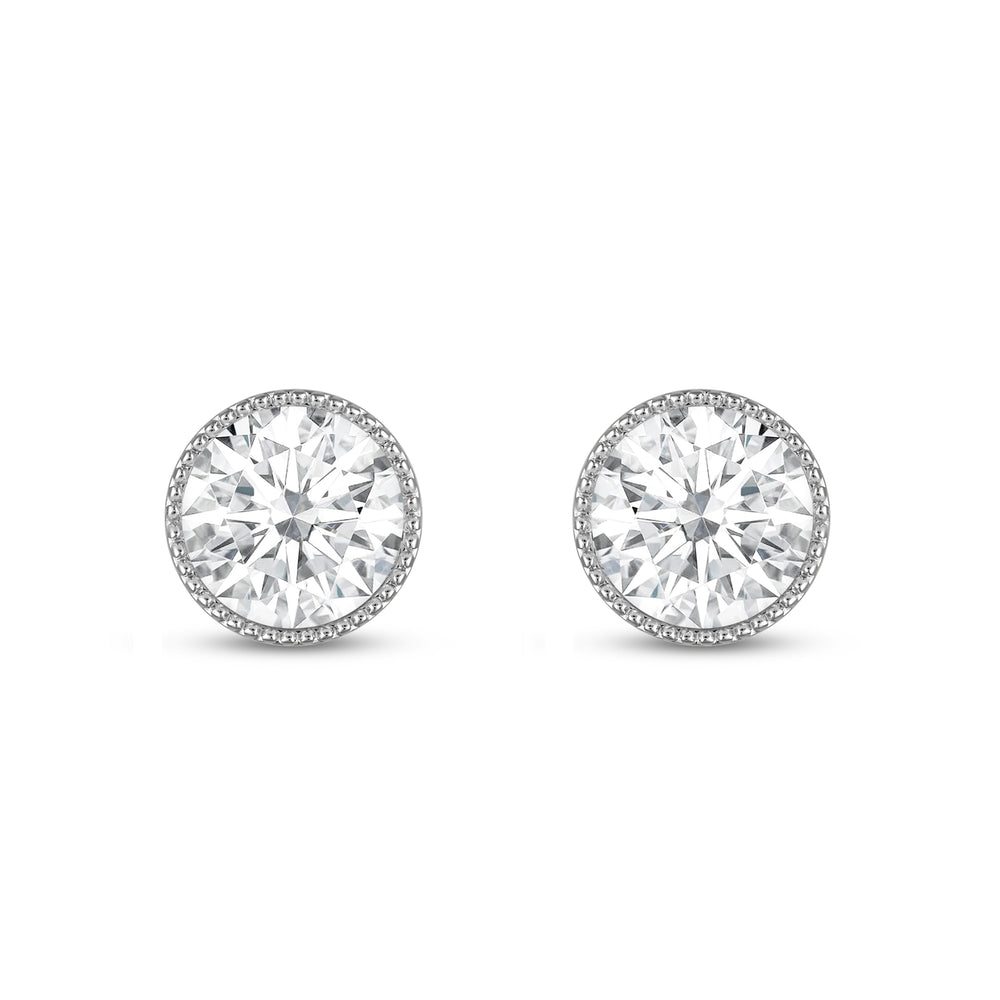 Round Diamond Milgrain Solitaire Stud Earrings with 14KT White Gold / Lab / 4 Cut Diamond in 14KT White Gold / Lab / 4 view 4
