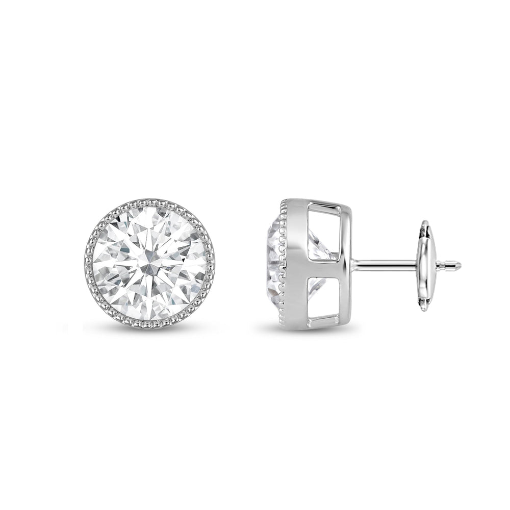 Round Diamond Milgrain Solitaire Stud Earrings with 14KT White Gold / Lab / 4 Cut Diamond in 14KT White Gold / Lab / 4 view 5
