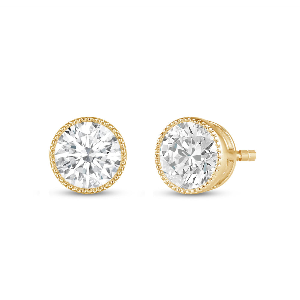 Round Diamond Milgrain Solitaire Stud Earrings with 14KT Yellow Gold / Lab / 4 Cut Diamond in 14KT Yellow Gold / Lab / 4 view 1
