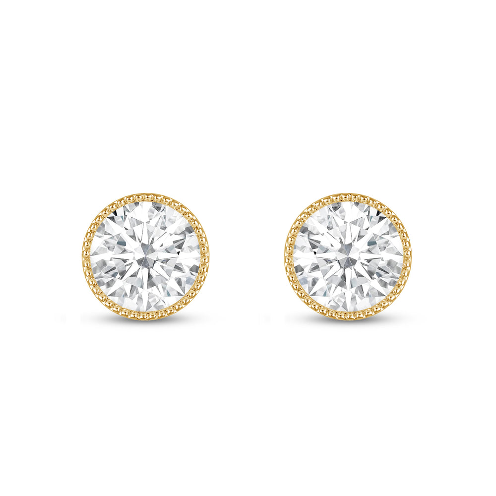 Round Diamond Milgrain Solitaire Stud Earrings with 14KT Yellow Gold / Lab / 4 Cut Diamond in 14KT Yellow Gold / Lab / 4 view 4
