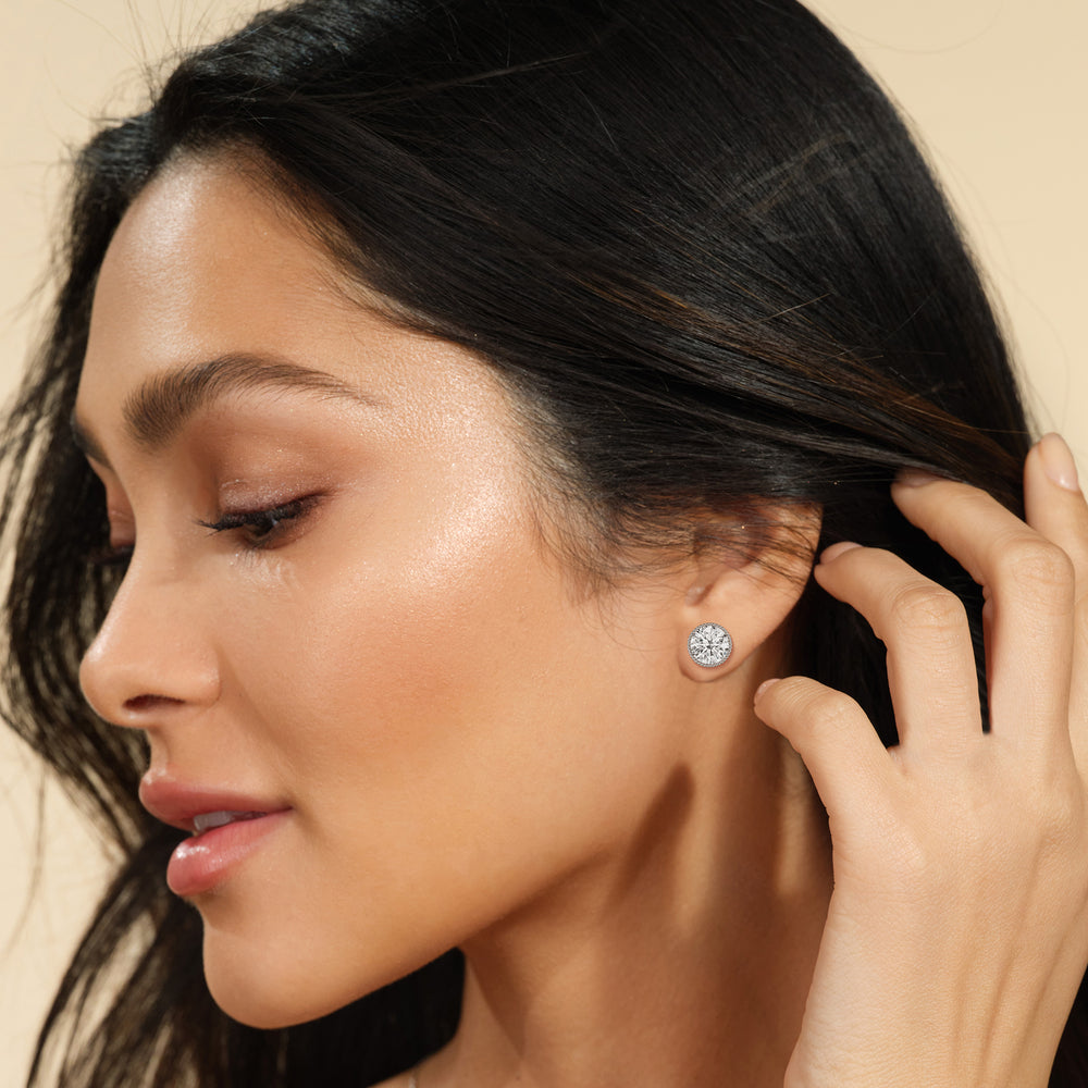 Round Diamond Milgrain Solitaire Stud Earrings with 14KT Rose Gold / Lab / 4 Cut Diamond in 14KT Rose Gold / Lab / 4 view 2
