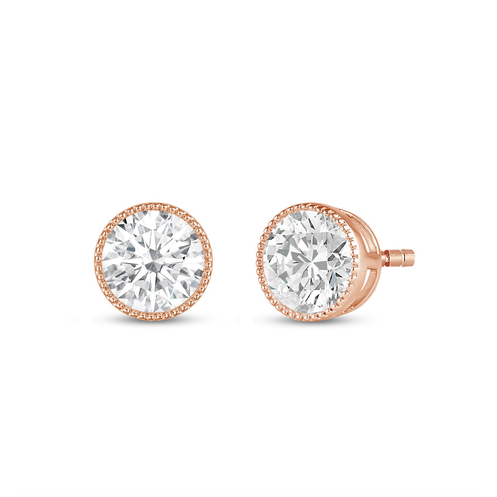 Round Diamond Milgrain Solitaire Stud Earrings with 14KT Rose Gold / Lab / 3 Cut Diamond in 14KT Rose Gold / Lab / 3 view 1
