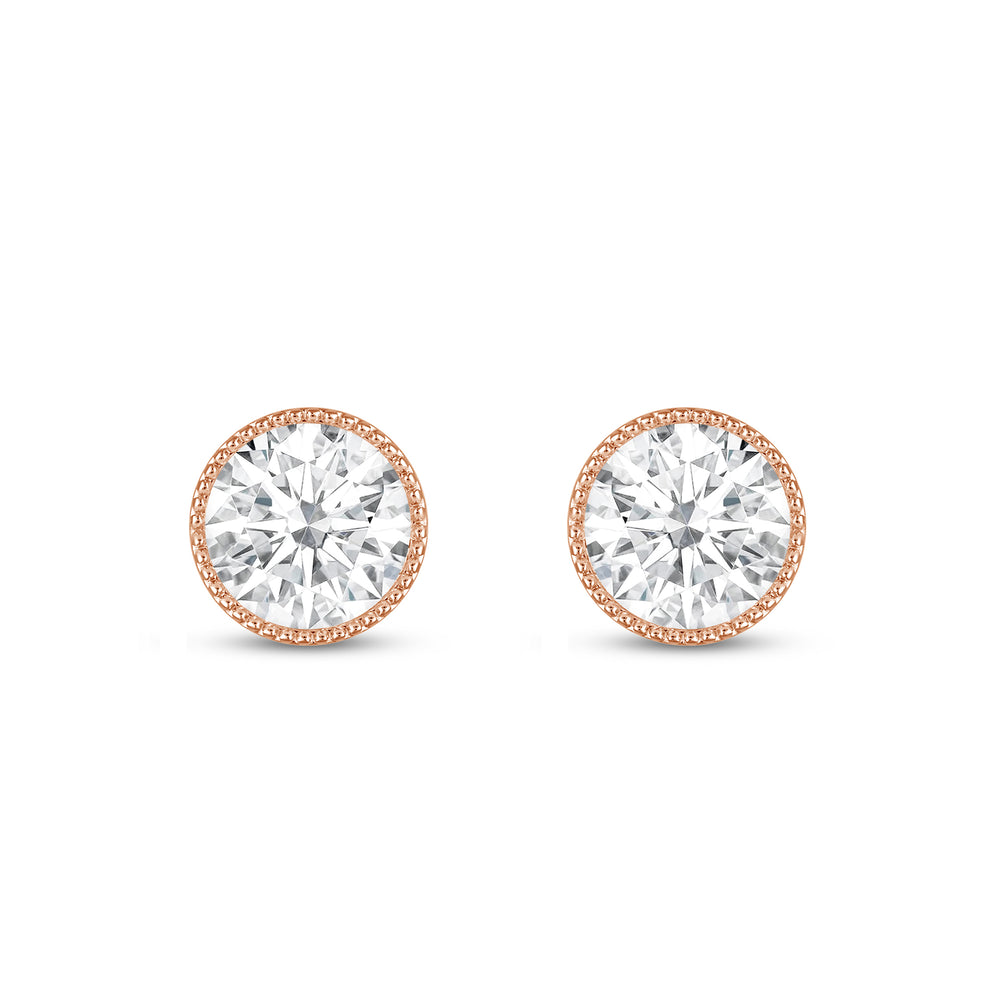 Round Diamond Milgrain Solitaire Stud Earrings with 14KT Rose Gold / Lab / 3 Cut Diamond in 14KT Rose Gold / Lab / 3 view 4
