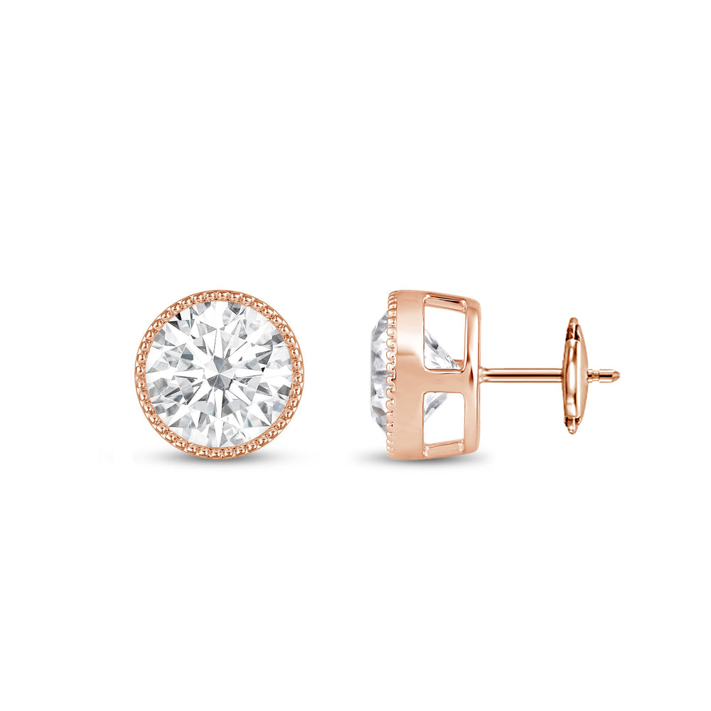 Round Diamond Milgrain Solitaire Stud Earrings with 14KT Rose Gold / Lab / 3 Cut Diamond in 14KT Rose Gold / Lab / 3 view 5
