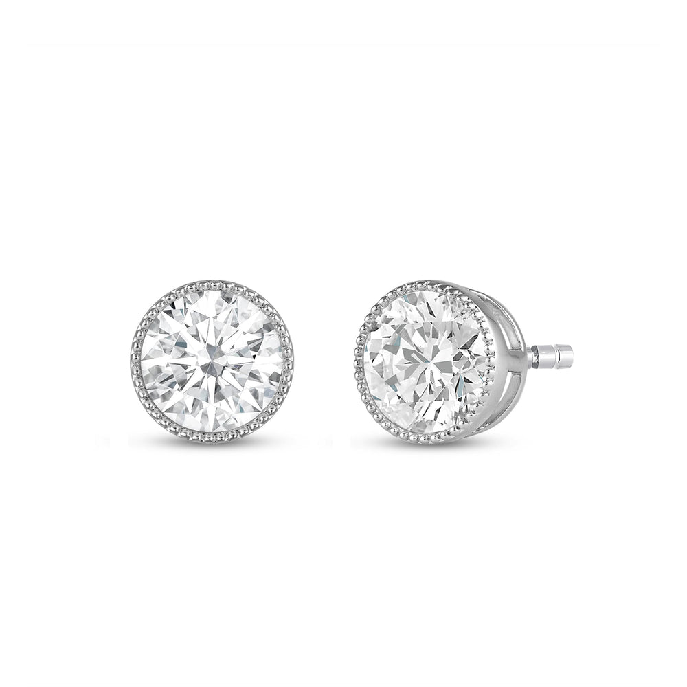 Round Diamond Milgrain Solitaire Stud Earrings with 14KT White Gold / Lab / 3 Cut Diamond in 14KT White Gold / Lab / 3 view 1
