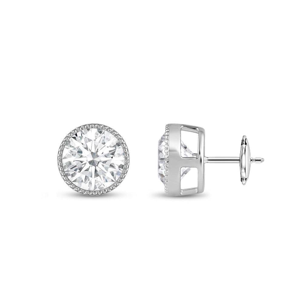 Round Diamond Milgrain Solitaire Stud Earrings with 14KT White Gold / Lab / 3 Cut Diamond in 14KT White Gold / Lab / 3 view 5
