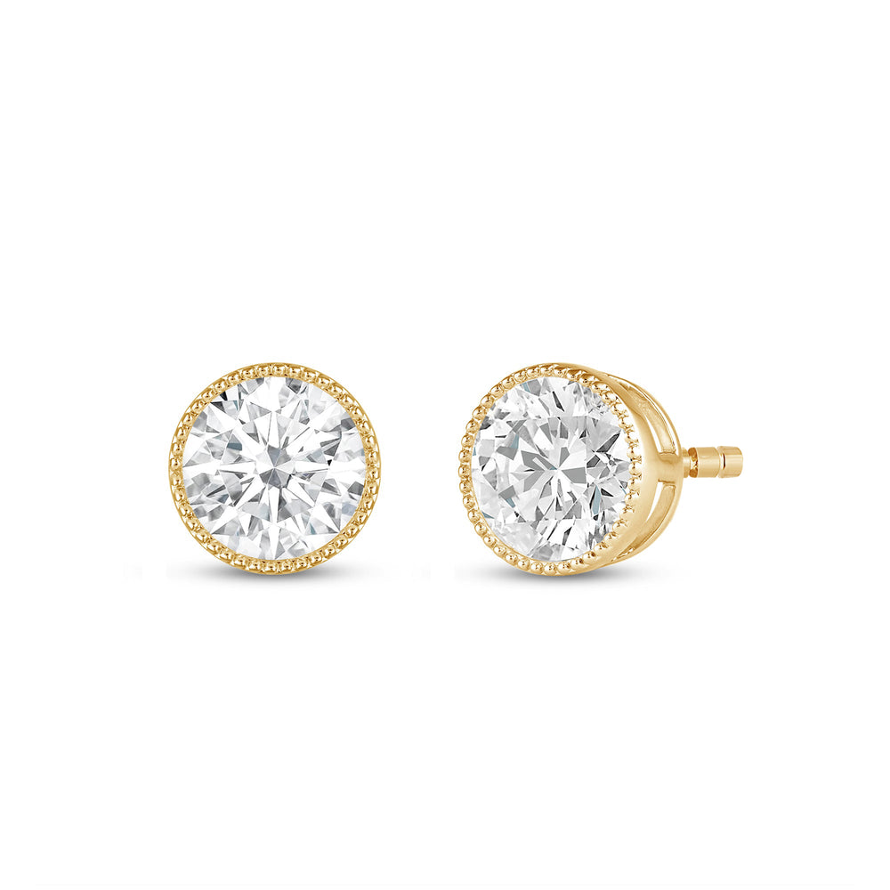 Round Diamond Milgrain Solitaire Stud Earrings with 14KT Yellow Gold / Lab / 3 Cut Diamond in 14KT Yellow Gold / Lab / 3 view 1
