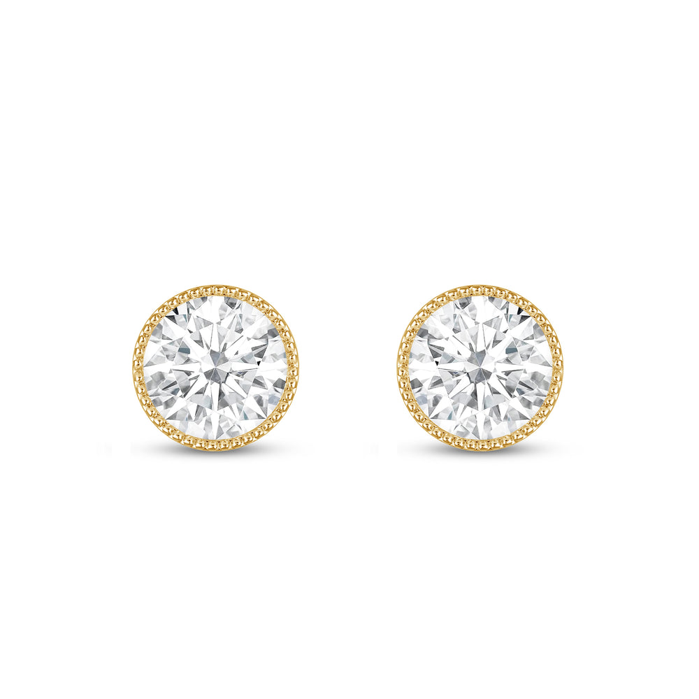 Round Diamond Milgrain Solitaire Stud Earrings with 14KT Yellow Gold / Lab / 3 Cut Diamond in 14KT Yellow Gold / Lab / 3 view 4
