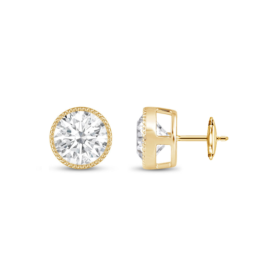 Round Diamond Milgrain Solitaire Stud Earrings with 14KT Yellow Gold / Lab / 3 Cut Diamond in 14KT Yellow Gold / Lab / 3 view 5
