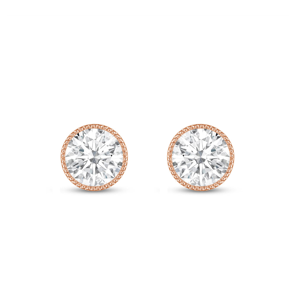 Round Diamond Milgrain Solitaire Stud Earrings with 14KT Rose Gold / Lab / 2 Cut Diamond in 14KT Rose Gold / Lab / 2 view 4
