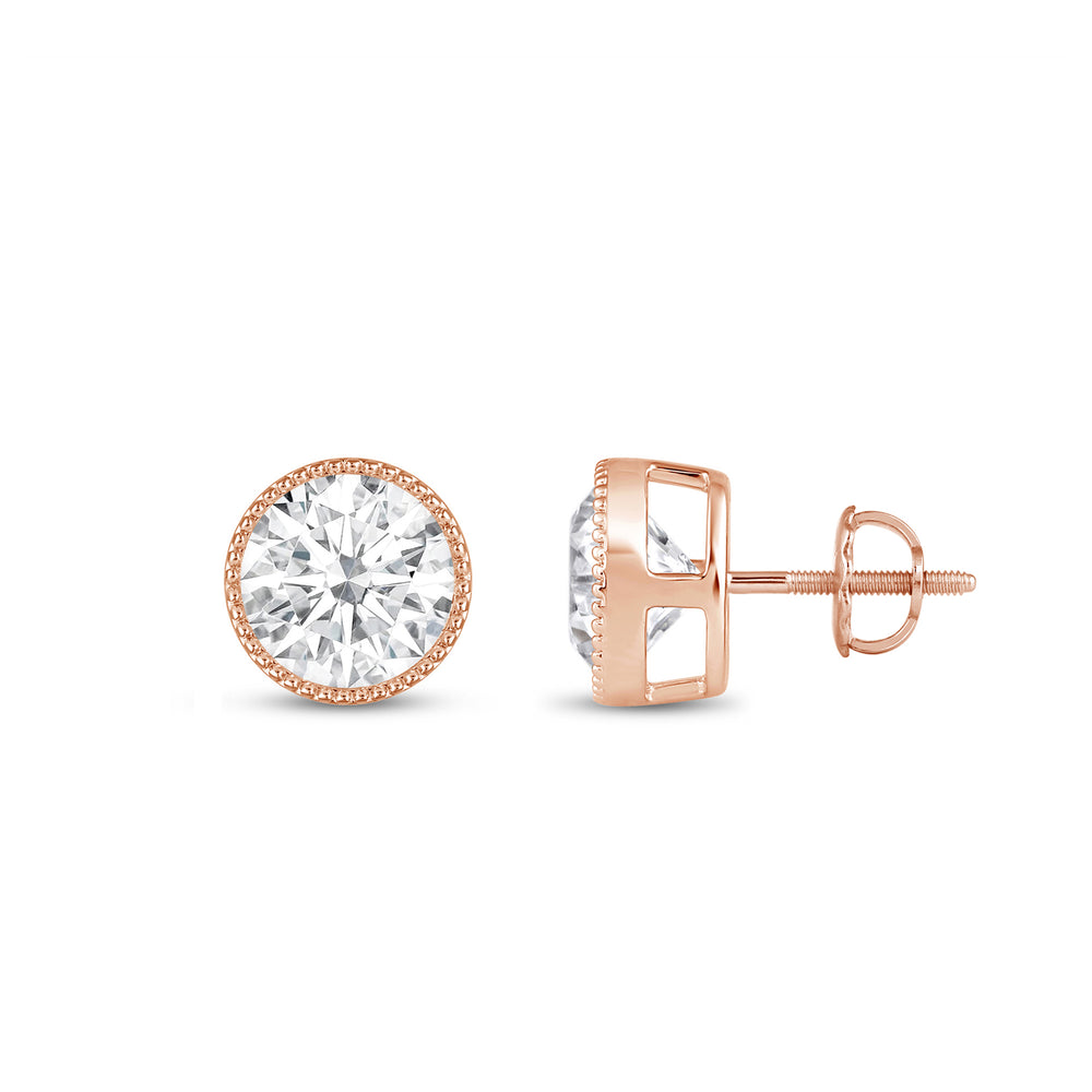 Round Diamond Milgrain Solitaire Stud Earrings with 14KT Rose Gold / Lab / 2 Cut Diamond in 14KT Rose Gold / Lab / 2 view 5
