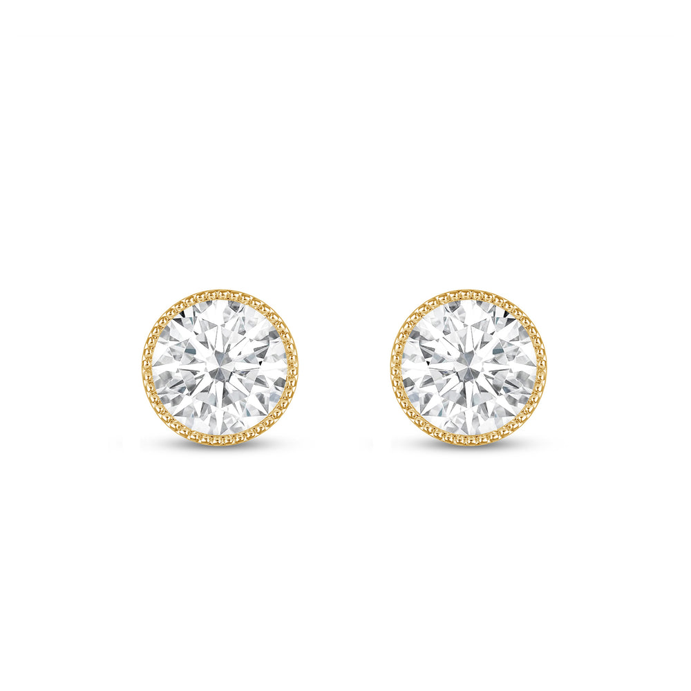 Round Diamond Milgrain Solitaire Stud Earrings with 14KT Yellow Gold / Lab / 2 Cut Diamond in 14KT Yellow Gold / Lab / 2 view 4
