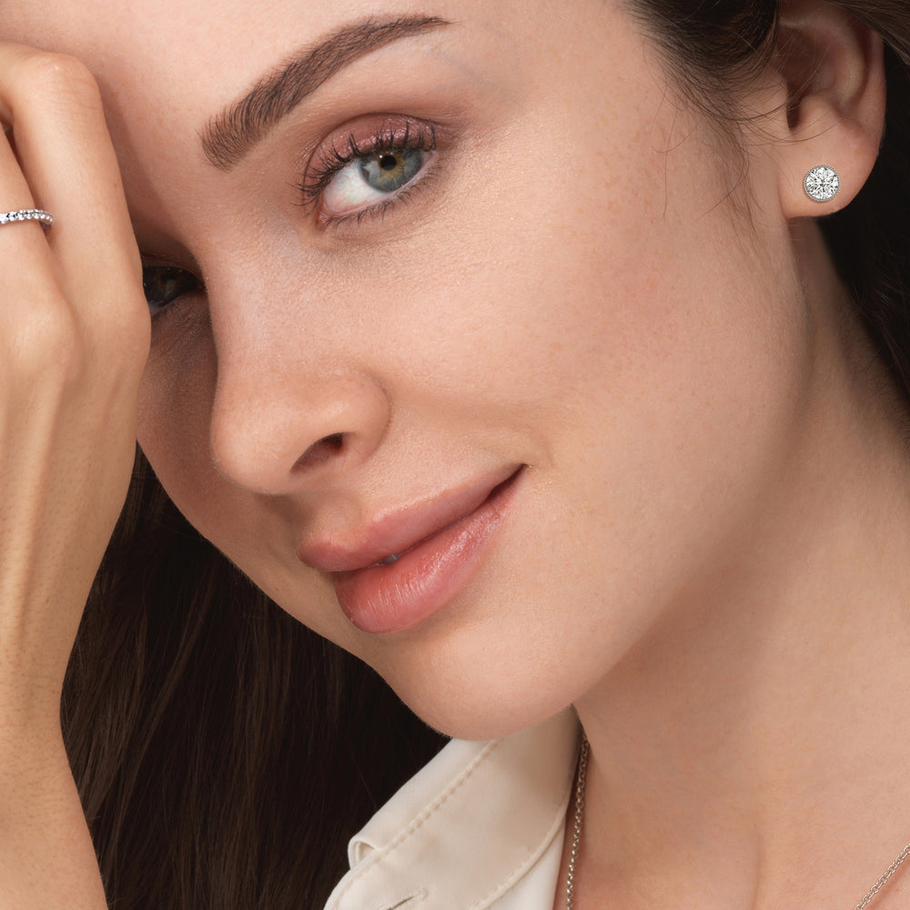 Round Diamond Milgrain Solitaire Stud Earrings with 14KT Rose Gold / Lab / 2 Cut Diamond in 14KT Rose Gold / Lab / 2 view 2
