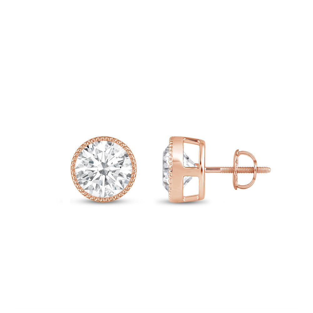 Round Diamond Milgrain Solitaire Stud Earrings with 14KT Rose Gold / Lab / 1 Cut Diamond in 14KT Rose Gold / Lab / 1 view 5
