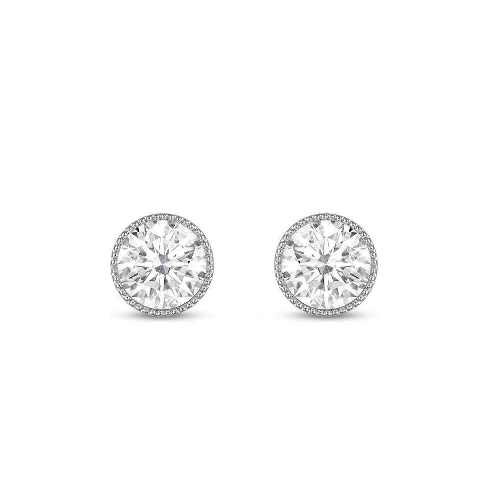 Round Diamond Milgrain Solitaire Stud Earrings with 14KT White Gold / Lab / 1 Cut Diamond in 14KT White Gold / Lab / 1 view 4
