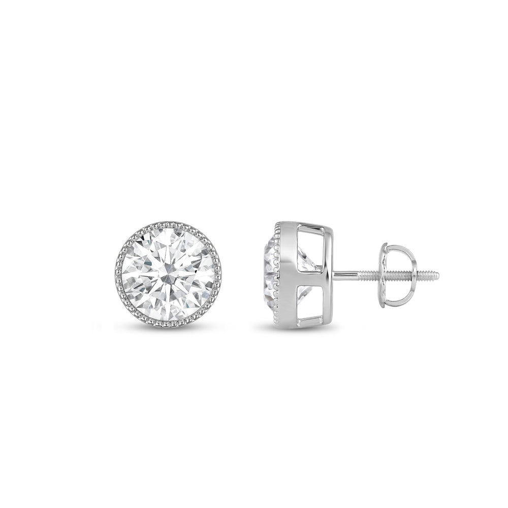 Round Diamond Milgrain Solitaire Stud Earrings with 14KT White Gold / Lab / 1 Cut Diamond in 14KT White Gold / Lab / 1 view 5
