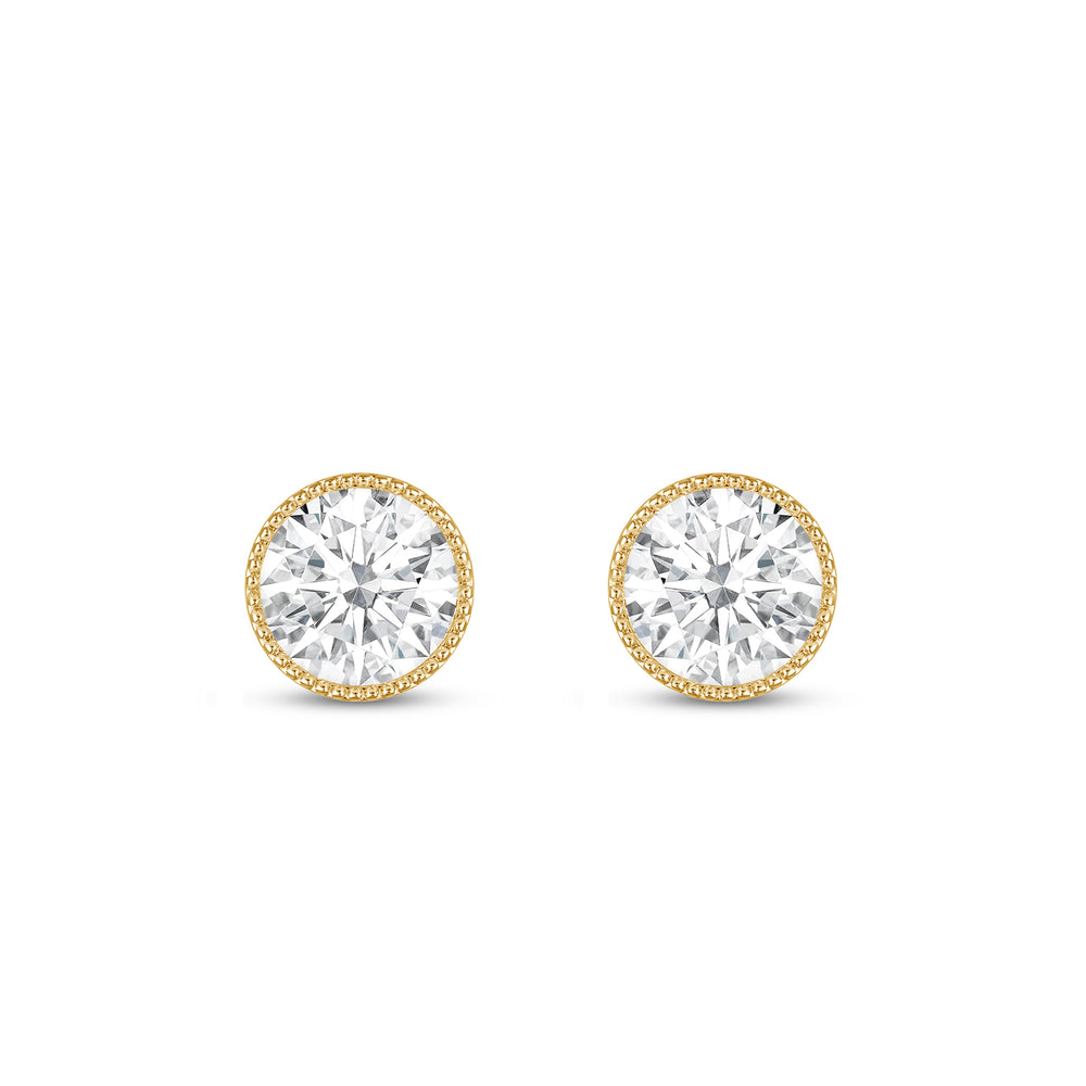 Round Diamond Milgrain Solitaire Stud Earrings with 14KT Yellow Gold / Lab / 1 Cut Diamond in 14KT Yellow Gold / Lab / 1 view 4
