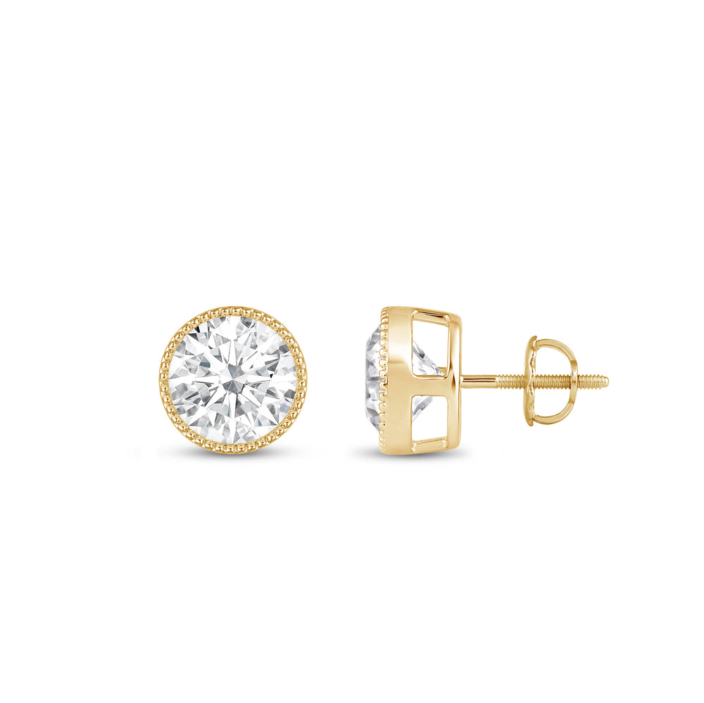 Round Diamond Milgrain Solitaire Stud Earrings with 14KT Yellow Gold / Lab / 1 Cut Diamond in 14KT Yellow Gold / Lab / 1 view 5
