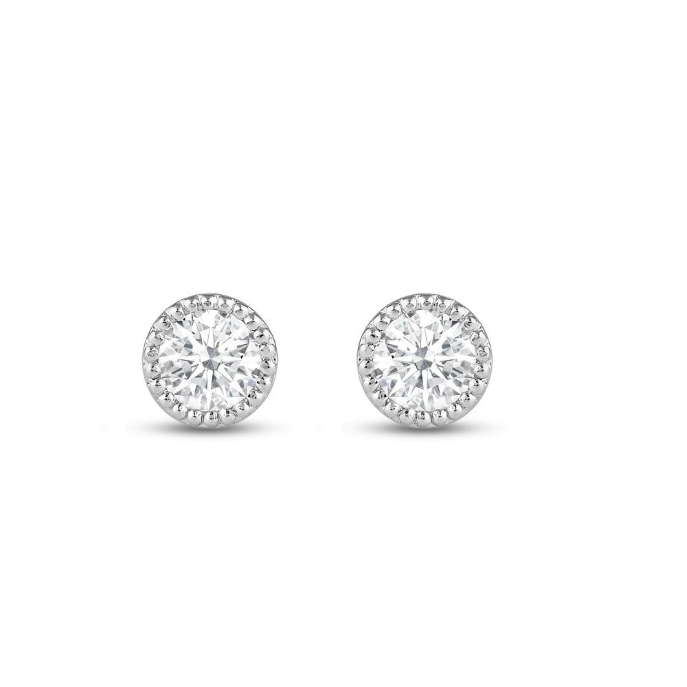 Round Diamond Milgrain Solitaire Stud Earrings with 14KT White Gold / Lab / 1/2 Cut Diamond in 14KT White Gold / Lab / 1/2 view 4
