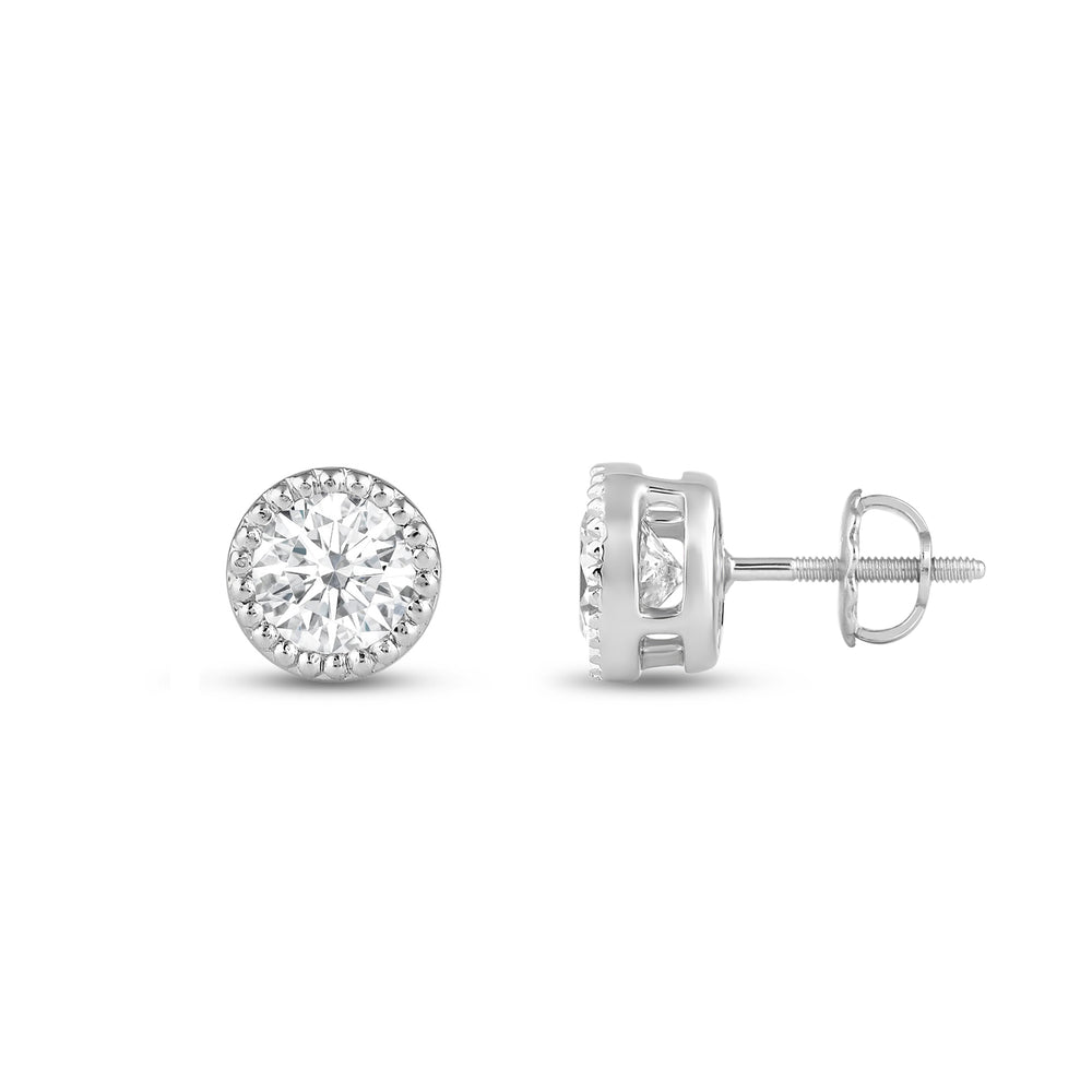 Round Diamond Milgrain Solitaire Stud Earrings with 14KT White Gold / Lab / 1/2 Cut Diamond in 14KT White Gold / Lab / 1/2 view 5
