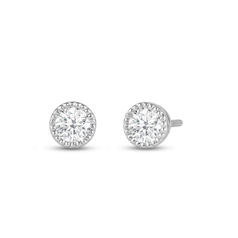 Round Diamond Milgrain Solitaire Stud Earrings