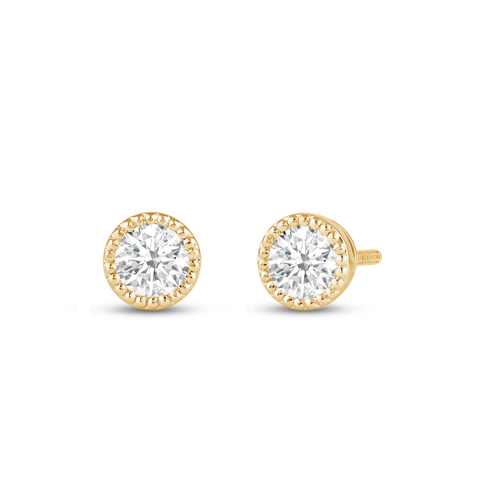 Round Diamond Milgrain Solitaire Stud Earrings with 14KT Yellow Gold / Lab / 1/2 Cut Diamond in 14KT Yellow Gold / Lab / 1/2 view 1
