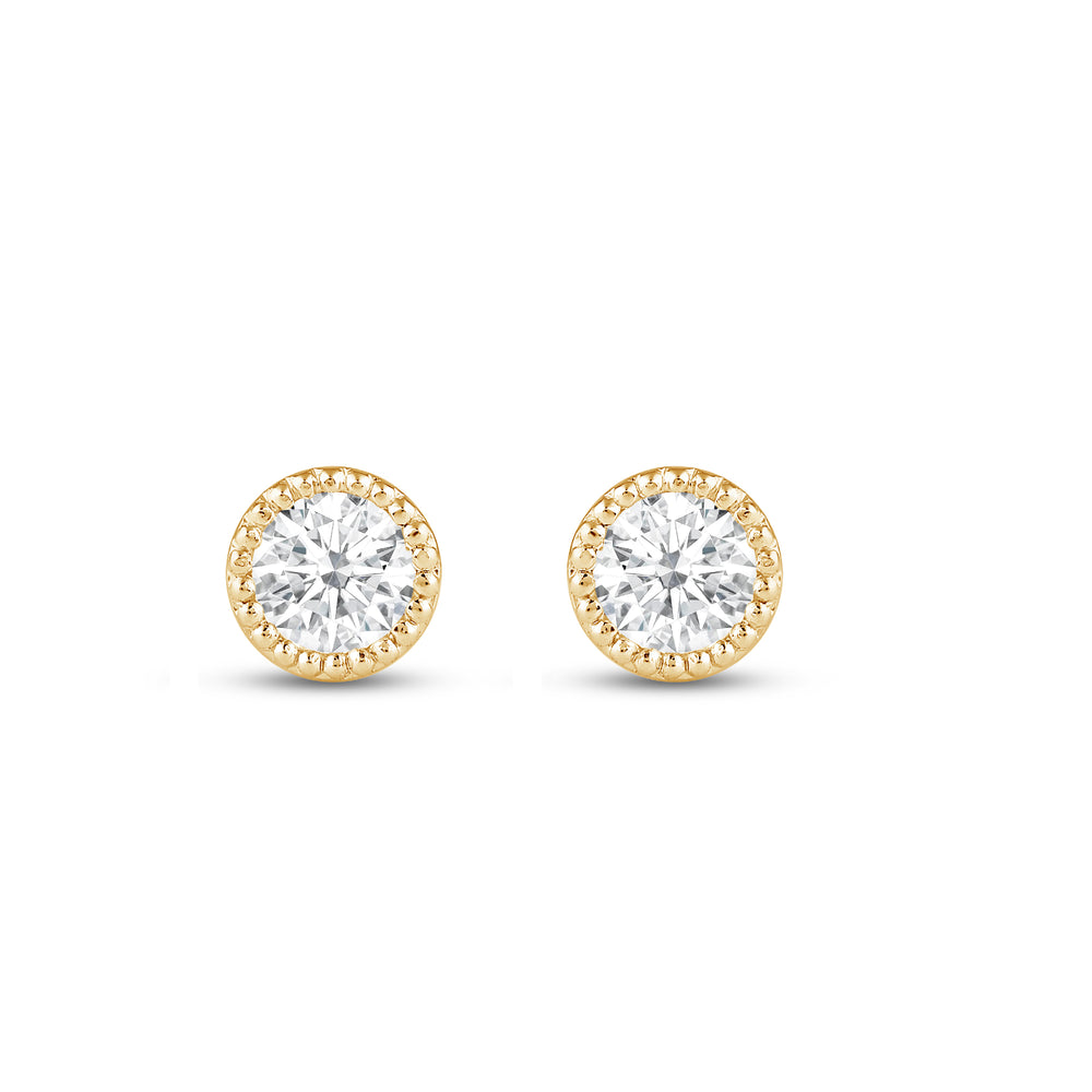 Round Diamond Milgrain Solitaire Stud Earrings with 14KT Yellow Gold / Lab / 1/2 Cut Diamond in 14KT Yellow Gold / Lab / 1/2 view 4
