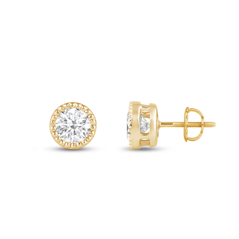 Round Diamond Milgrain Solitaire Stud Earrings with 14KT Yellow Gold / Lab / 1/2 Cut Diamond in 14KT Yellow Gold / Lab / 1/2 view 5
