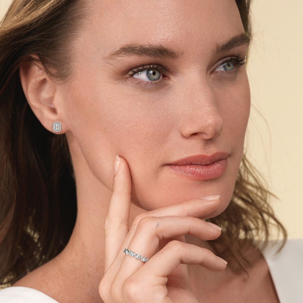 Emerald Diamond Halo Earrings with 14KT Rose Gold / Lab / 1 1/4 Cut Diamond in 14KT Rose Gold / Lab / 1 1/4 view 3
