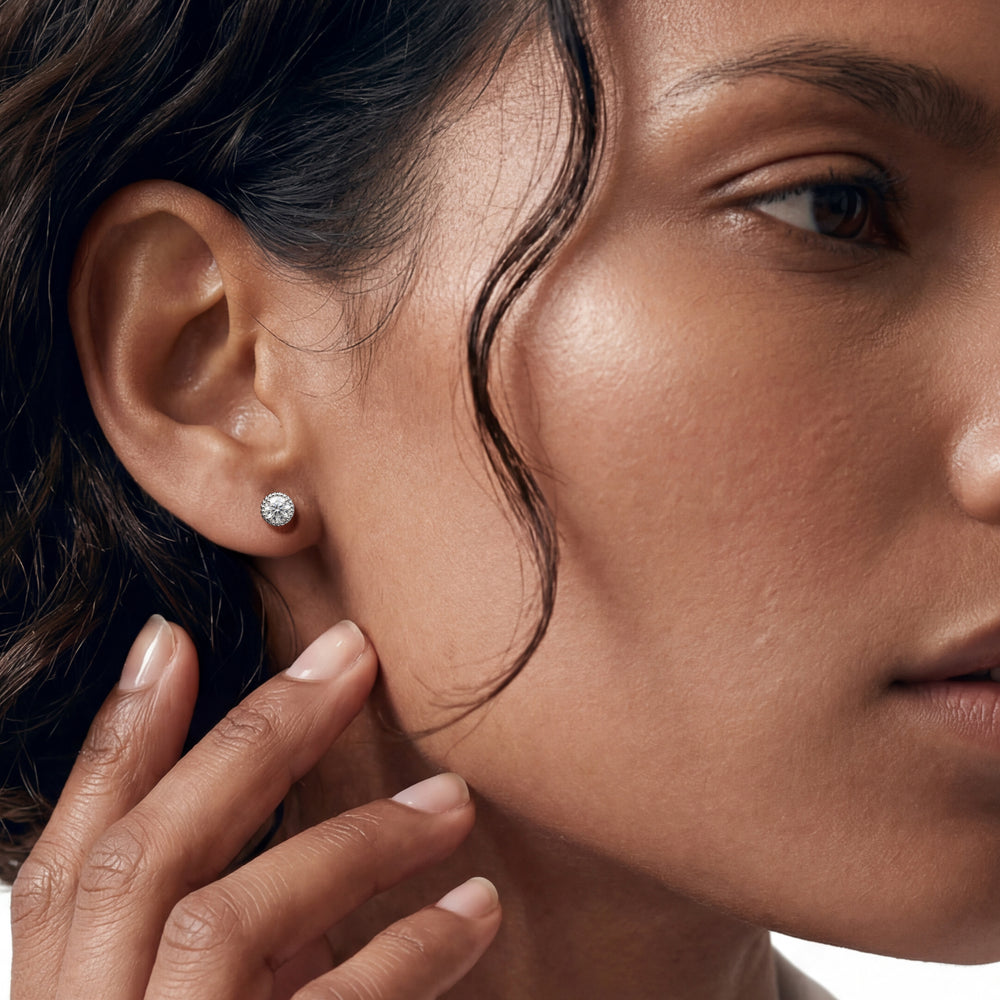 Round Diamond Milgrain Solitaire Stud Earrings with 14KT Rose Gold / Lab / 1/2 Cut Diamond in 14KT Rose Gold / Lab / 1/2 view 2
