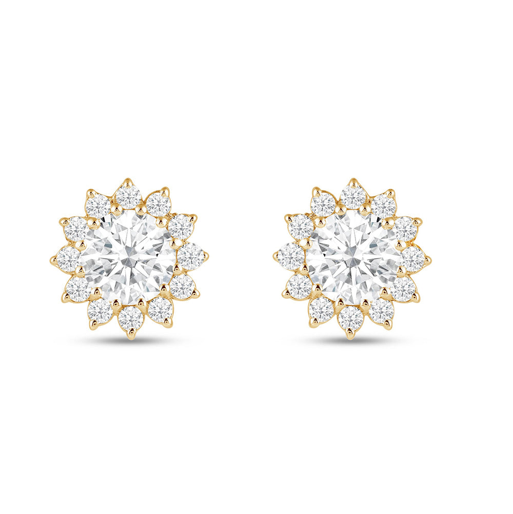 Flower Halo Diamond Earrings with 14KT Yellow Gold / Lab / 3 3/4 Cut Diamond in 14KT Yellow Gold / Lab / 3 3/4 view 4

