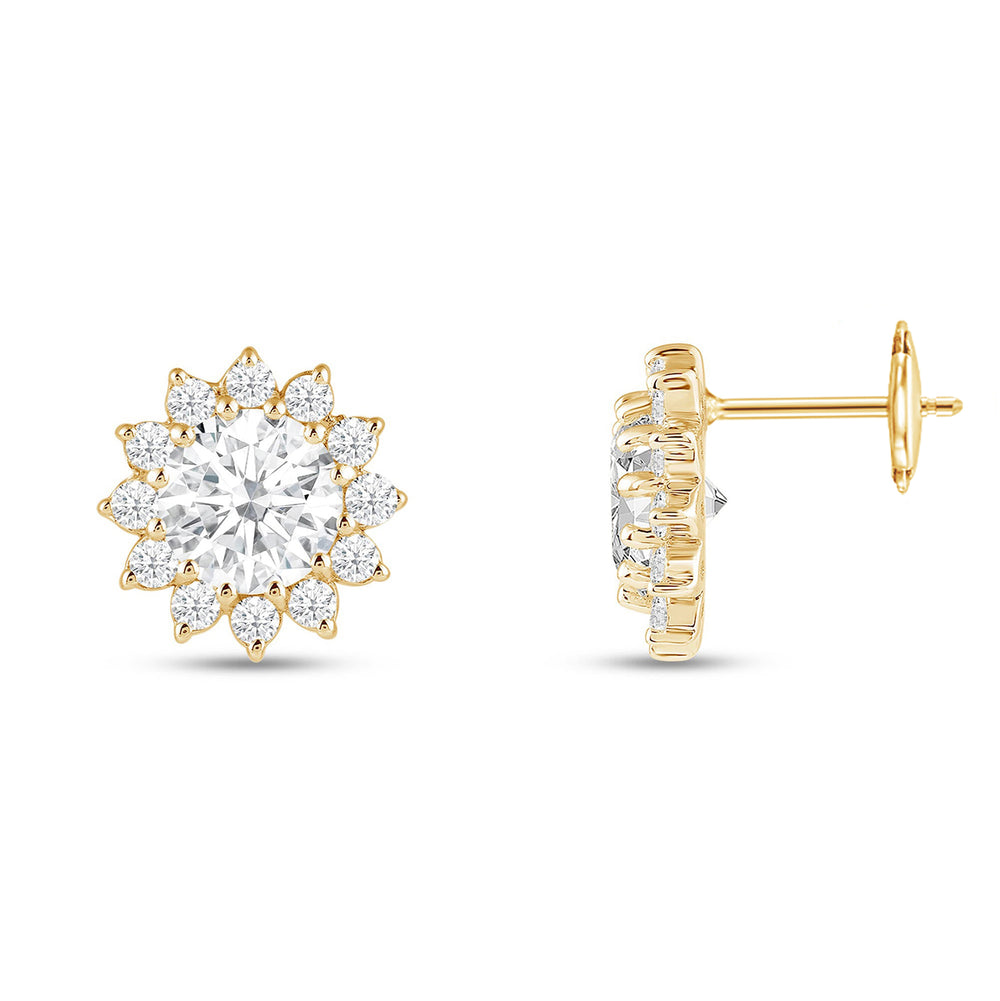 Flower Halo Diamond Earrings with 14KT Yellow Gold / Lab / 3 3/4 Cut Diamond in 14KT Yellow Gold / Lab / 3 3/4 view 5
