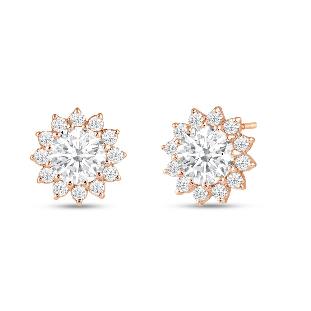 Flower Halo Diamond Earrings with 14KT Rose Gold / Lab / 3 3/4 Cut Diamond in 14KT Rose Gold / Lab / 3 3/4 view 1
