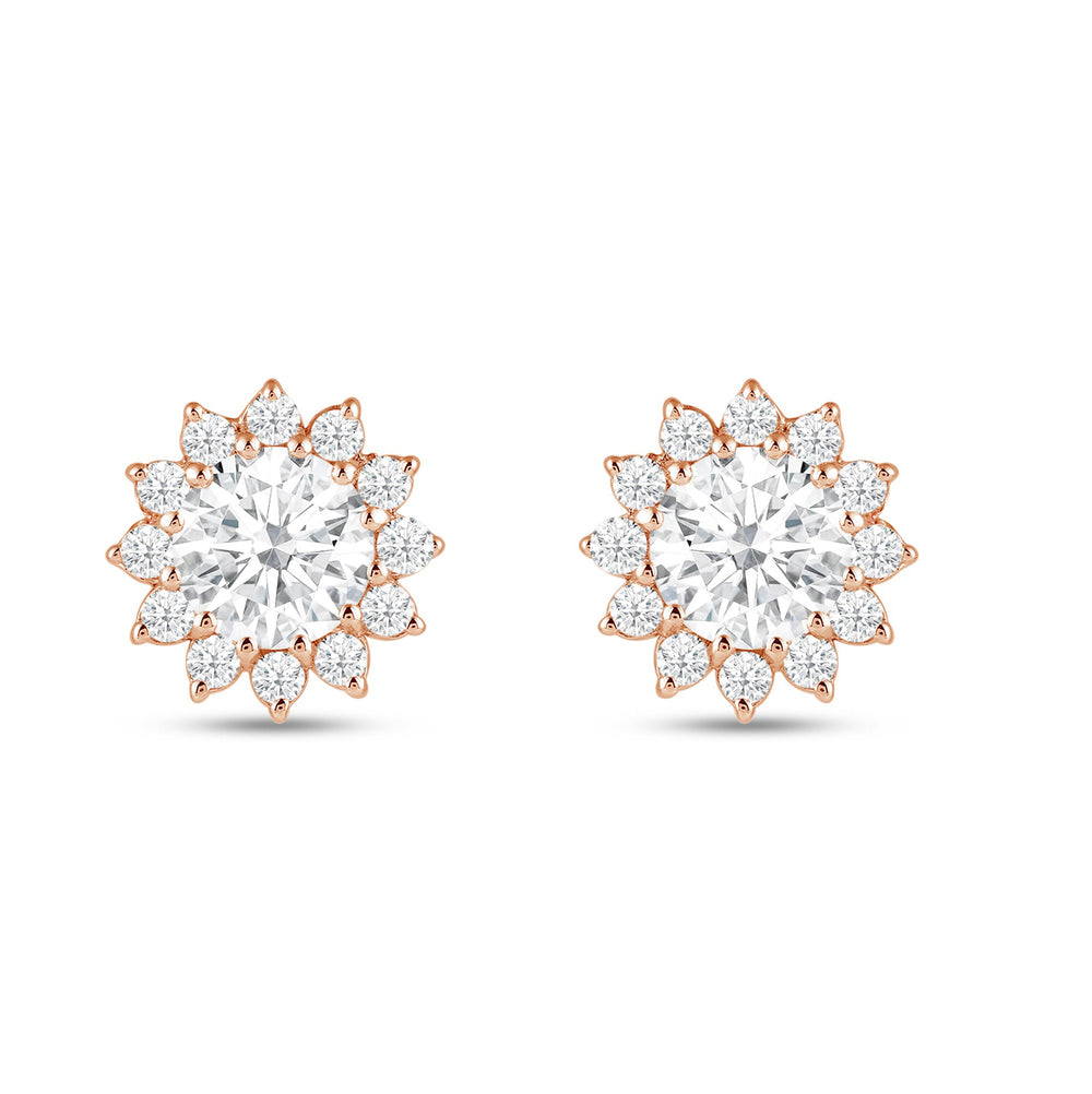 Flower Halo Diamond Earrings with 14KT Rose Gold / Lab / 3 3/4 Cut Diamond in 14KT Rose Gold / Lab / 3 3/4 view 4
