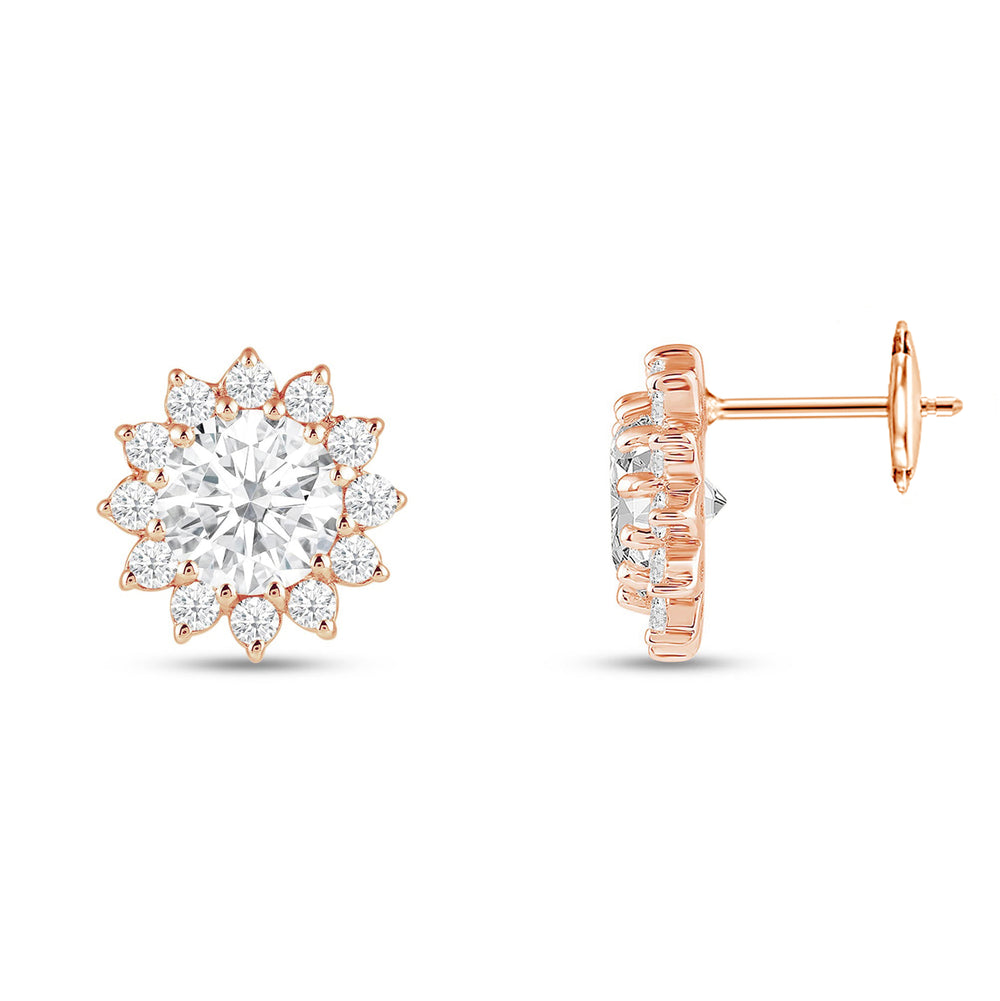 Flower Halo Diamond Earrings with 14KT Rose Gold / Lab / 3 3/4 Cut Diamond in 14KT Rose Gold / Lab / 3 3/4 view 5
