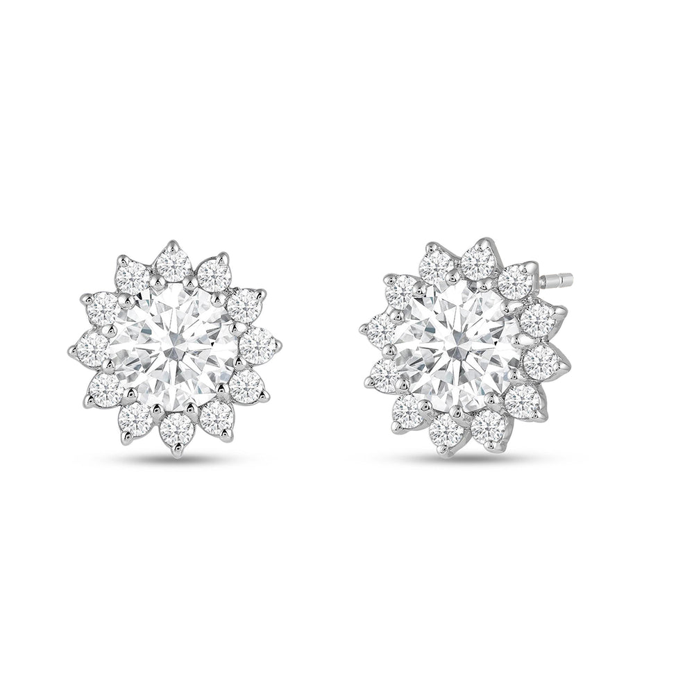 Flower Halo Diamond Earrings with 14KT White Gold / Lab / 3 3/4 Cut Diamond in 14KT White Gold / Lab / 3 3/4 view 1
