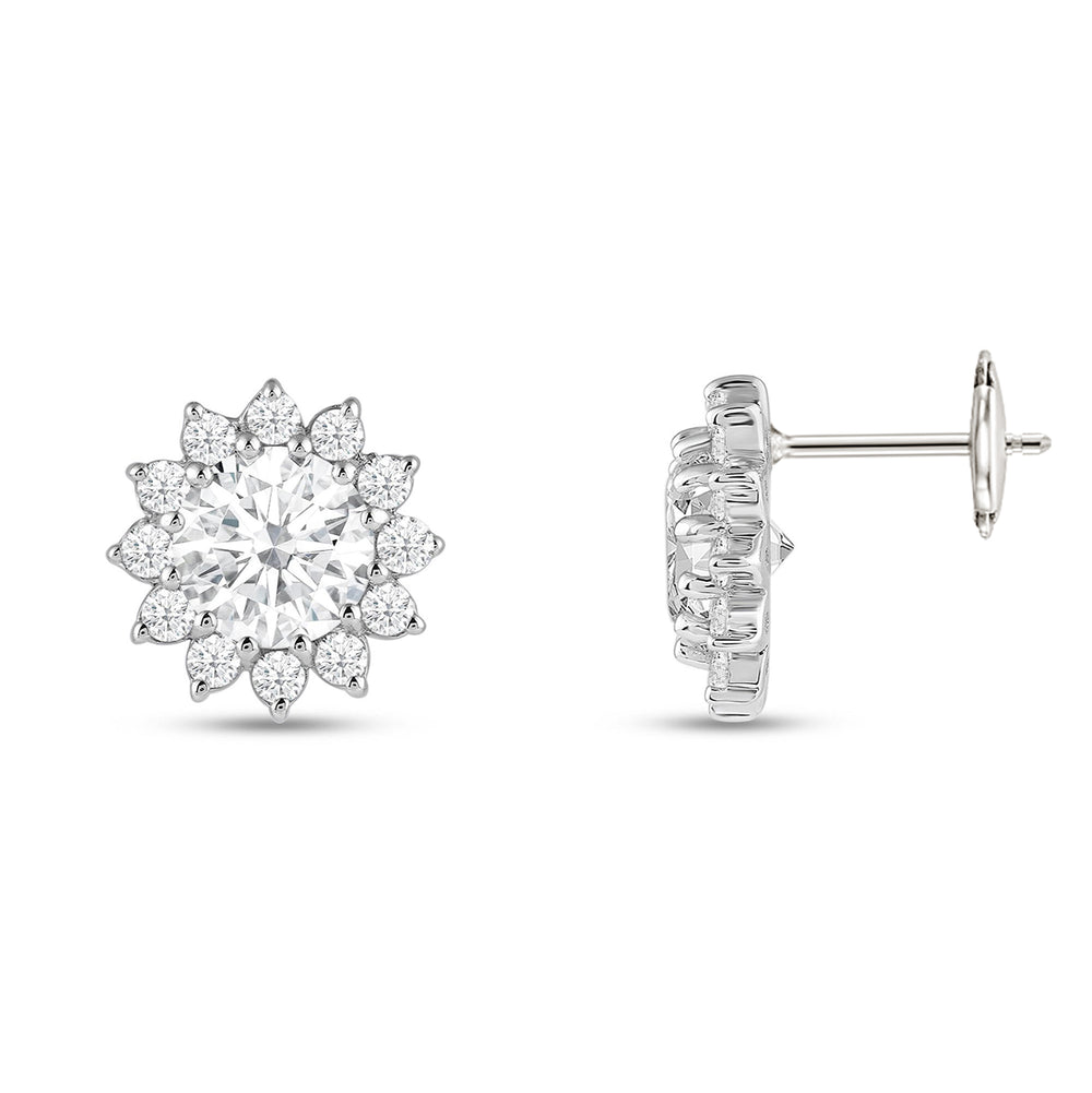 Flower Halo Diamond Earrings with 14KT White Gold / Lab / 3 3/4 Cut Diamond in 14KT White Gold / Lab / 3 3/4 view 5
