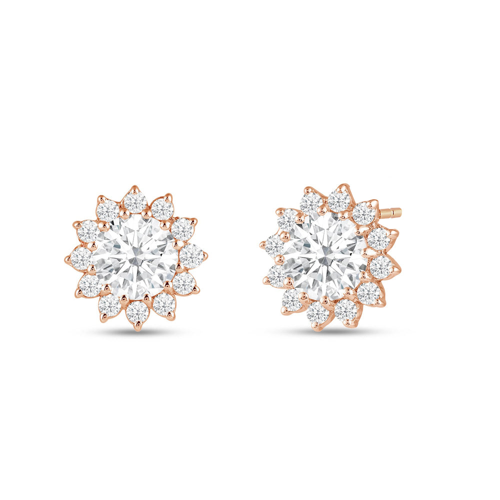 Flower Halo Diamond Earrings with 14KT Rose Gold / Lab / 2 1/2 Cut Diamond in 14KT Rose Gold / Lab / 2 1/2 view 1
