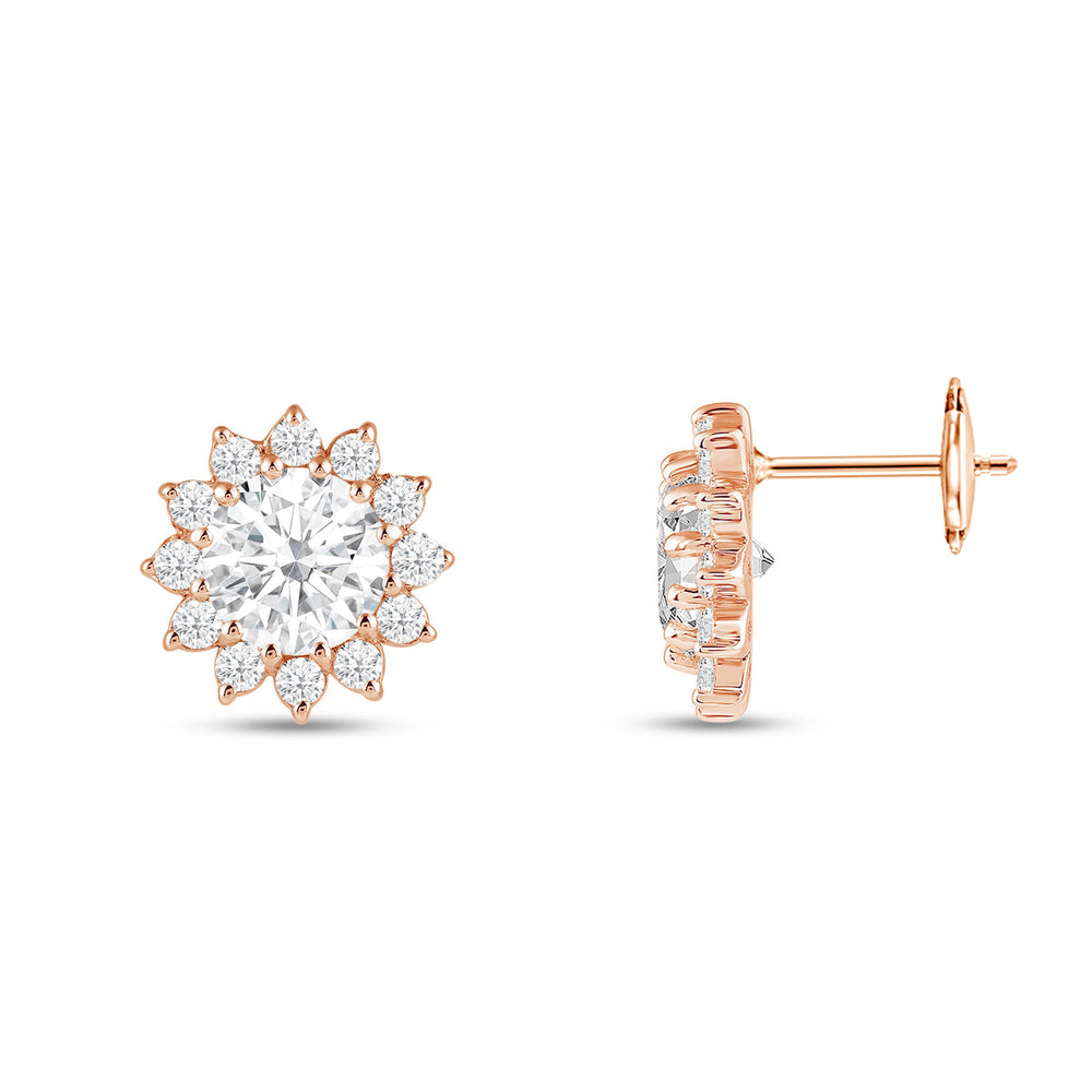 Flower Halo Diamond Earrings with 14KT Rose Gold / Lab / 2 1/2 Cut Diamond in 14KT Rose Gold / Lab / 2 1/2 view 4
