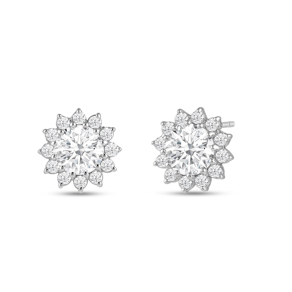 Flower Halo Diamond Earrings with 14KT White Gold / Lab / 2 1/2 Cut Diamond in 14KT White Gold / Lab / 2 1/2 view 1
