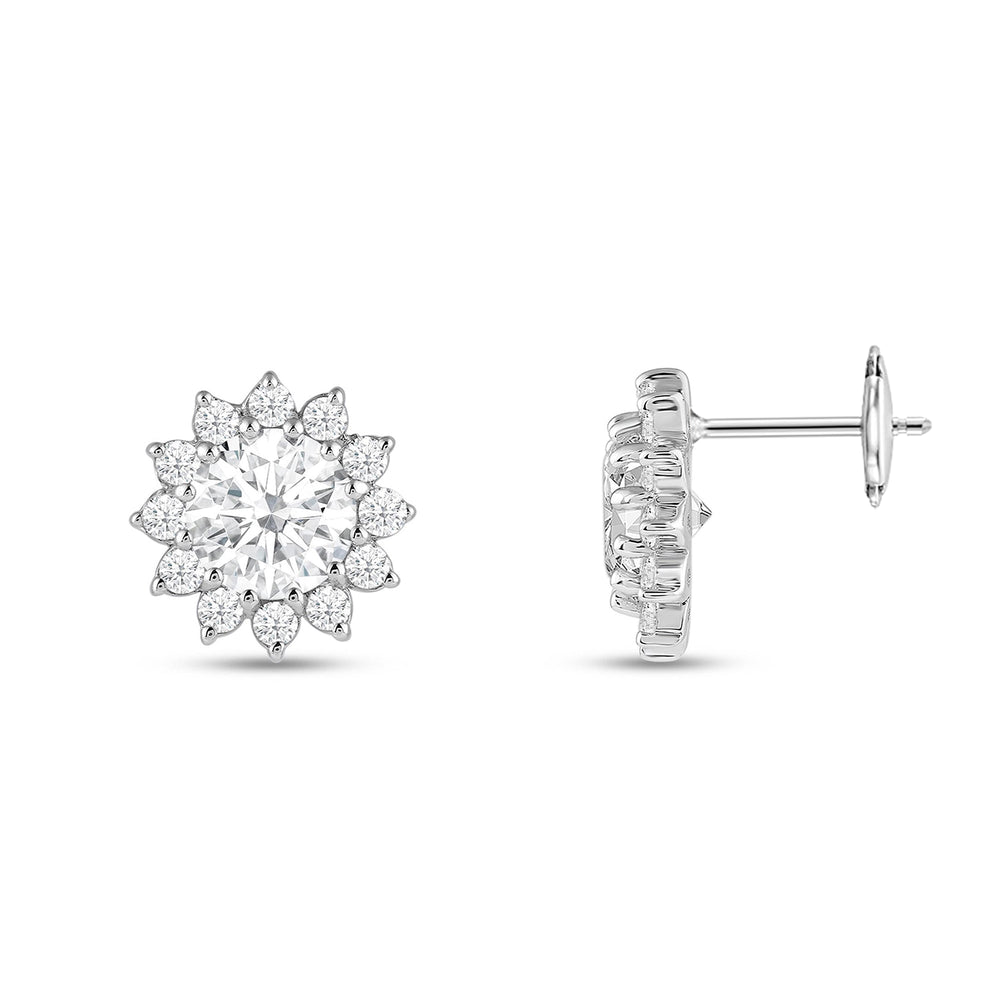 Flower Halo Diamond Earrings with 14KT White Gold / Lab / 2 1/2 Cut Diamond in 14KT White Gold / Lab / 2 1/2 view 5
