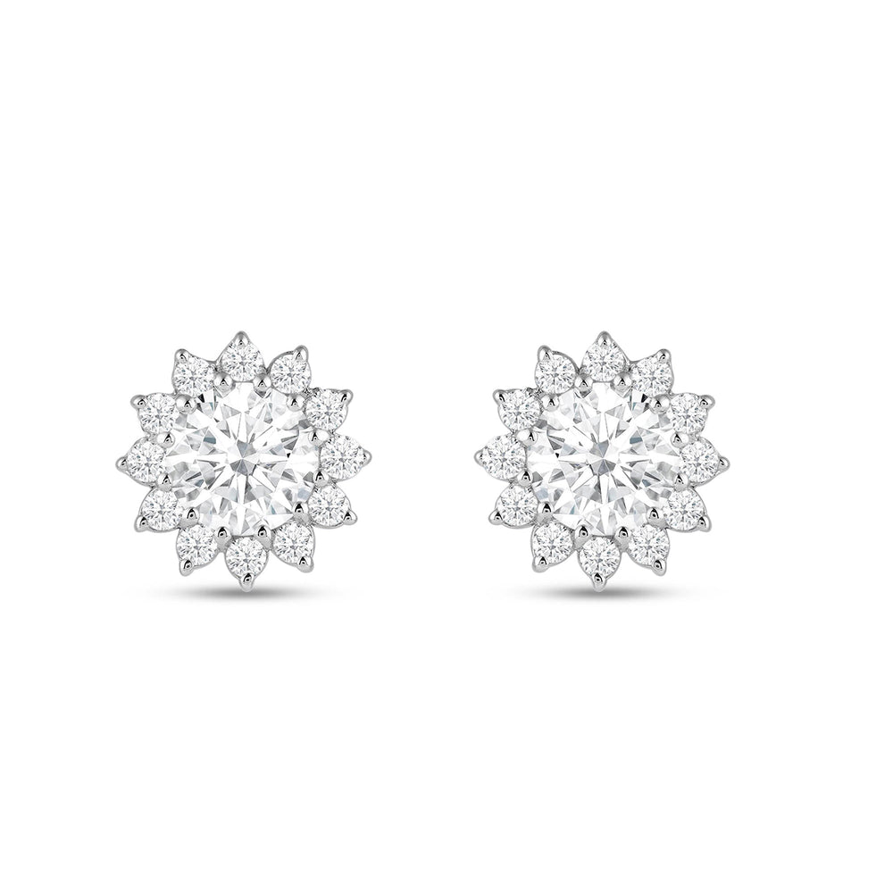 Flower Halo Diamond Earrings with 14KT White Gold / Lab / 2 1/2 Cut Diamond in 14KT White Gold / Lab / 2 1/2 view 4
