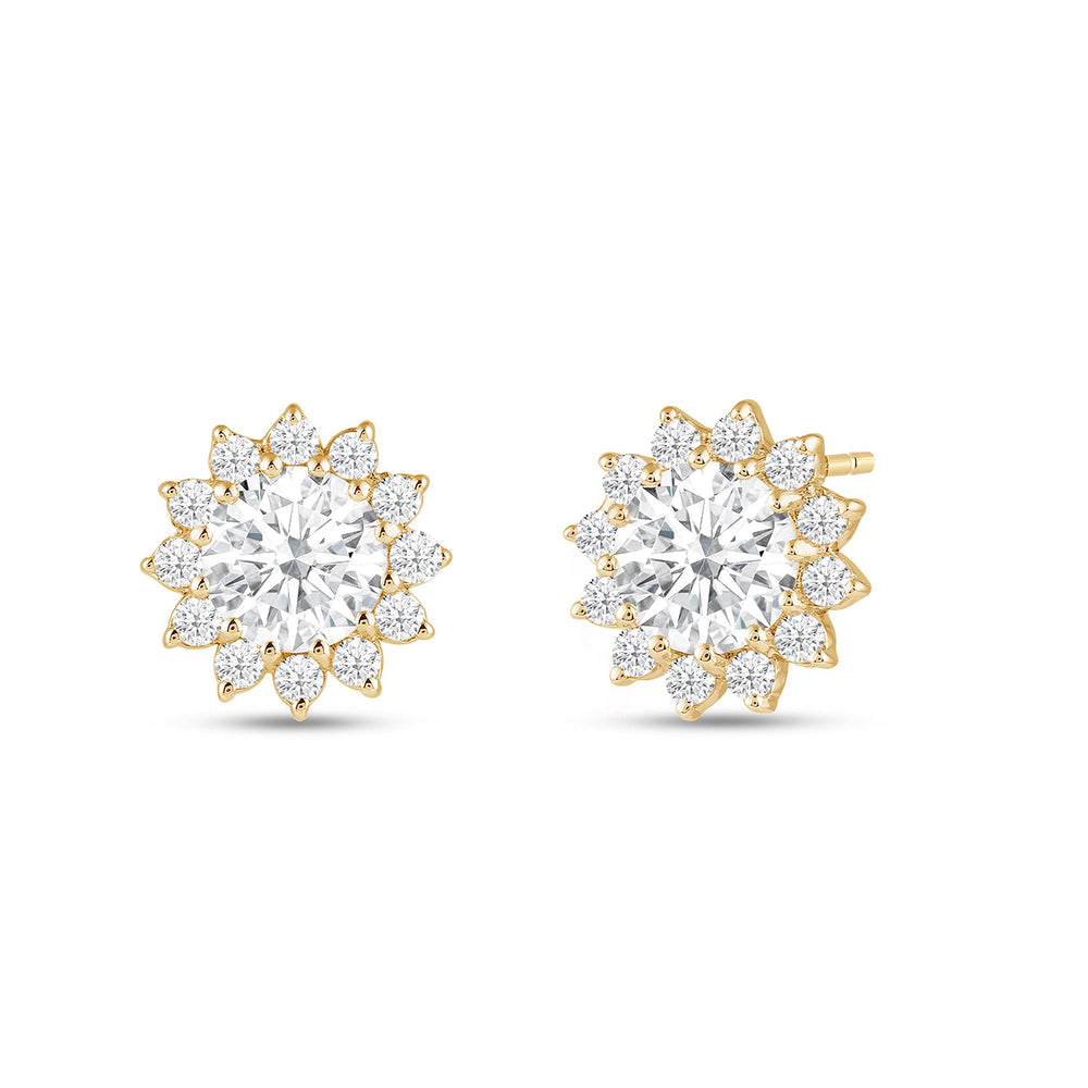 Flower Halo Diamond Earrings with 14KT Yellow Gold / Lab / 2 1/2 Cut Diamond in 14KT Yellow Gold / Lab / 2 1/2 view 1
