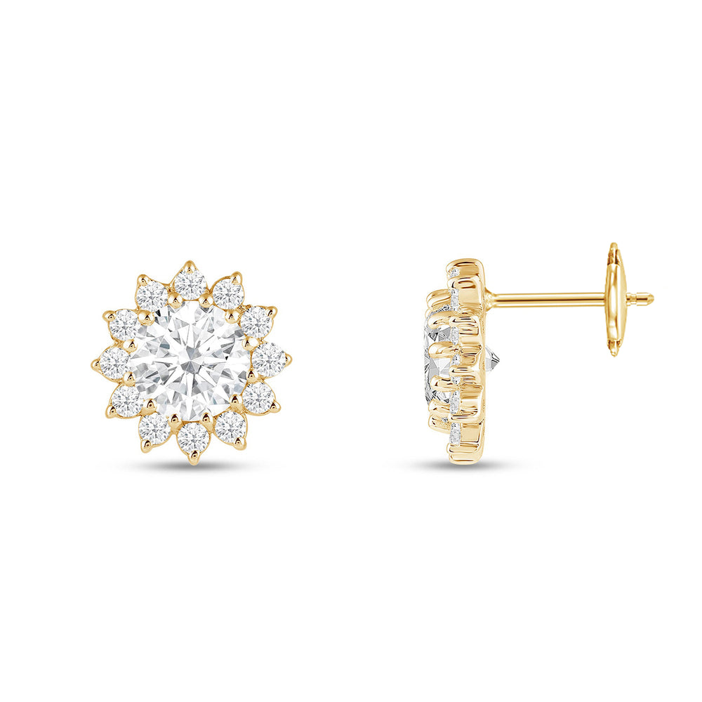 Flower Halo Diamond Earrings with 14KT Yellow Gold / Lab / 2 1/2 Cut Diamond in 14KT Yellow Gold / Lab / 2 1/2 view 4
