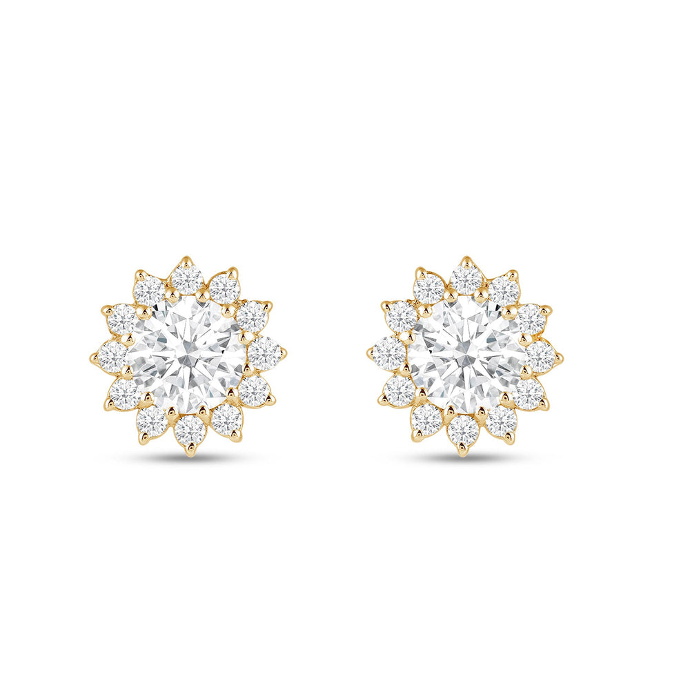 Flower Halo Diamond Earrings with 14KT Yellow Gold / Lab / 2 1/2 Cut Diamond in 14KT Yellow Gold / Lab / 2 1/2 view 5
