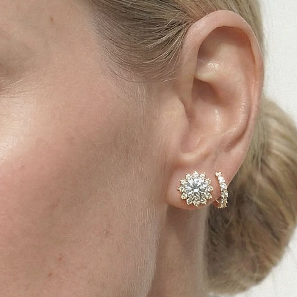 Flower Halo Diamond Earrings with 14KT White Gold / Lab / 2 1/2 Cut Diamond in 14KT White Gold / Lab / 2 1/2 view 3
