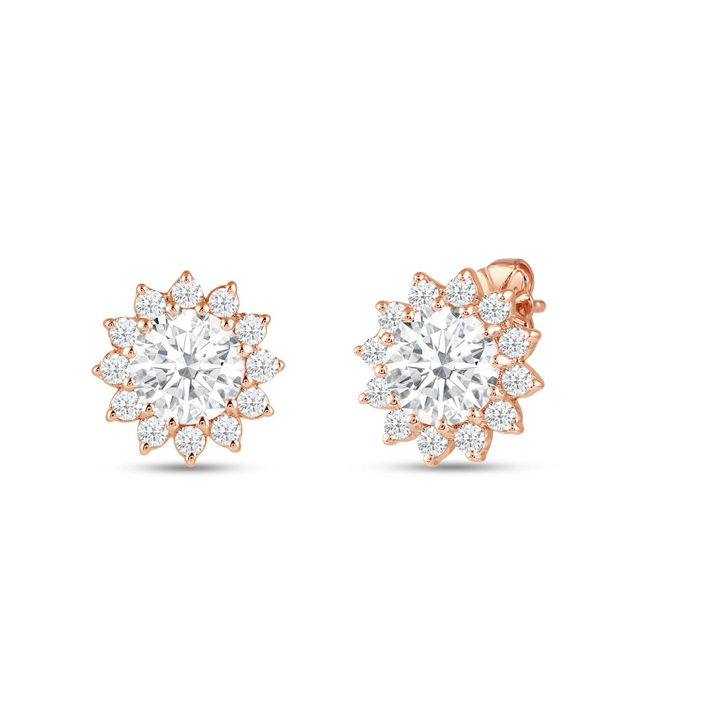 Flower Halo Diamond Earrings with 14KT Rose Gold / Lab / 1 1/4 Cut Diamond in 14KT Rose Gold / Lab / 1 1/4 view 2
