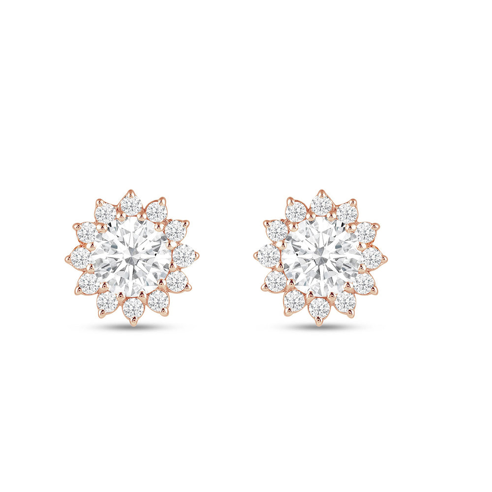 Flower Halo Diamond Earrings with 14KT Rose Gold / Lab / 1 1/4 Cut Diamond in 14KT Rose Gold / Lab / 1 1/4 view 5
