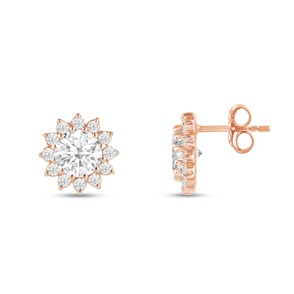 Flower Halo Diamond Earrings with 14KT Rose Gold / Lab / 1 1/4 Cut Diamond in 14KT Rose Gold / Lab / 1 1/4 view 6
