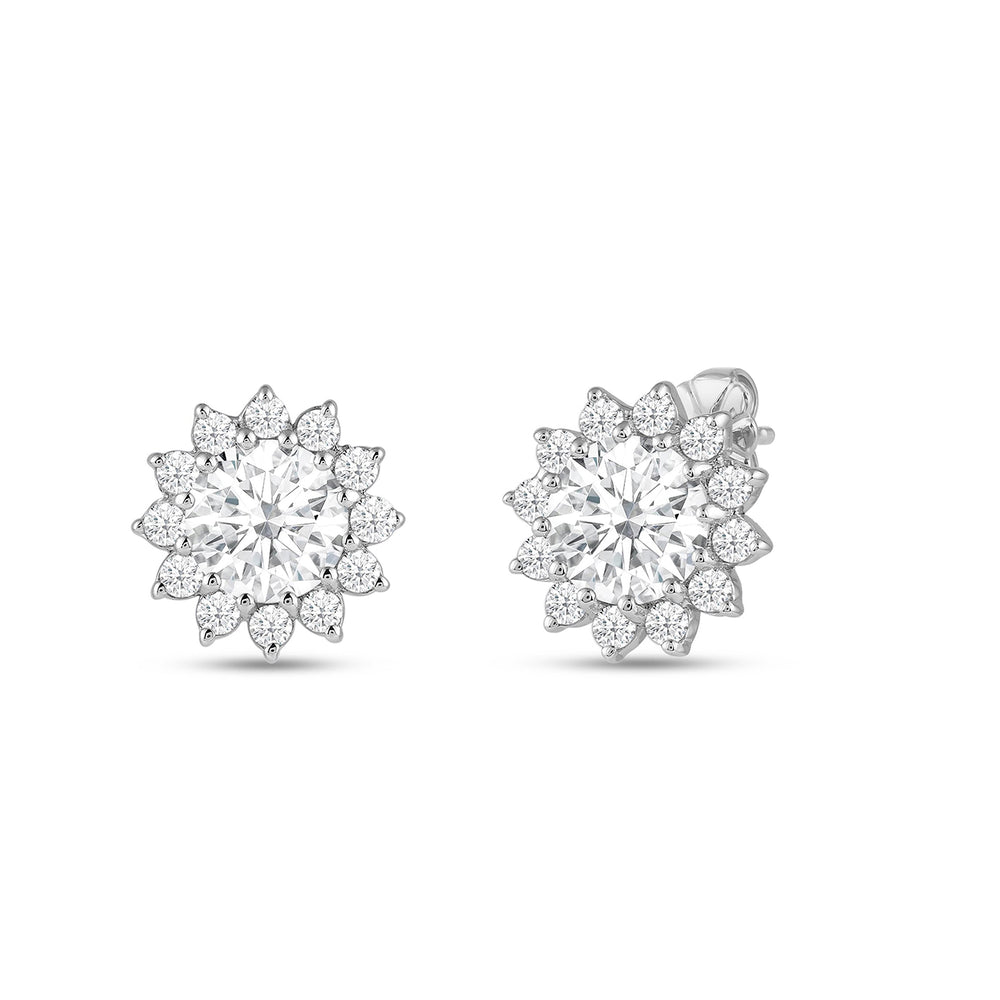 Flower Halo Diamond Earrings with 14KT White Gold / Lab / 1 1/4 Cut Diamond in 14KT White Gold / Lab / 1 1/4 view 2

